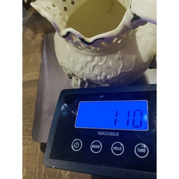 Vintage Porcelain Pitcher 3D Roses Lattice Neck 7.5" Cream Home Decor Rose Vase - Picture 12 of 12